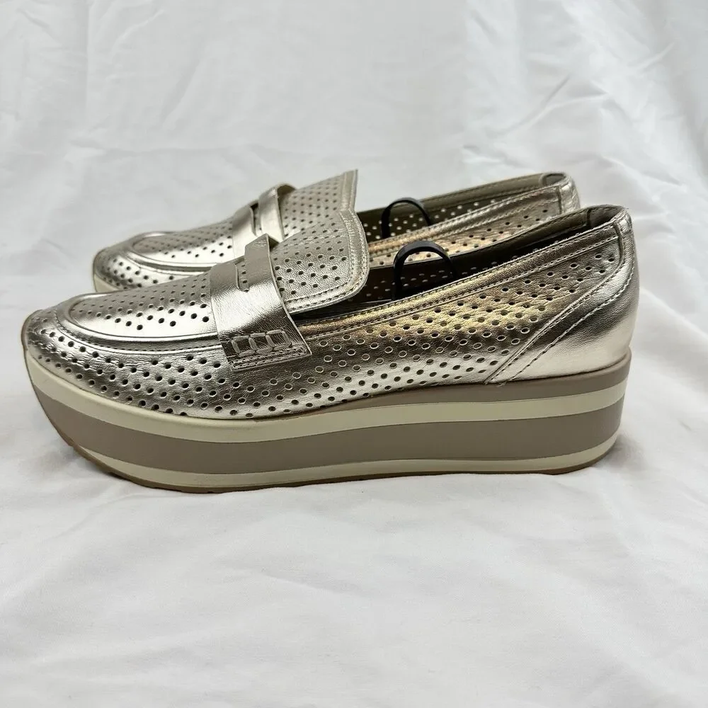 Dolce Vita Janine Perf Metallic Gold Perforated Platform Loafers Women's 11M
